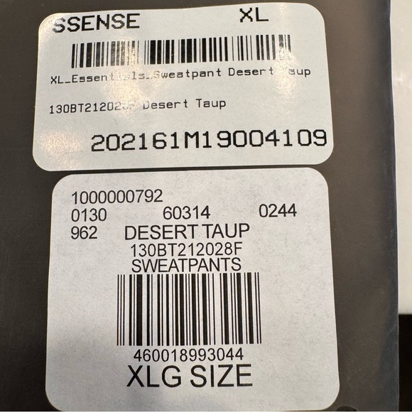 Fear of God Men’s Sweatpants Desert Taupe  Tapered Jogger  XL NWT - Picture 5 of 5